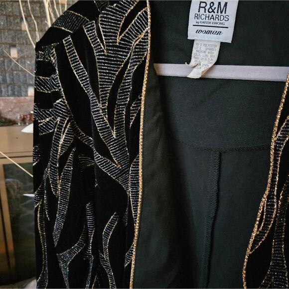 Vintage Embellished Black Velvet Jacket With and Silver with Gold Trim - Picture 4 of 16